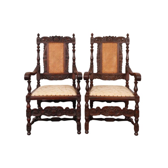 Jacobean Cane Back Armchairs - a Pair For Sale - Image 11 of 11