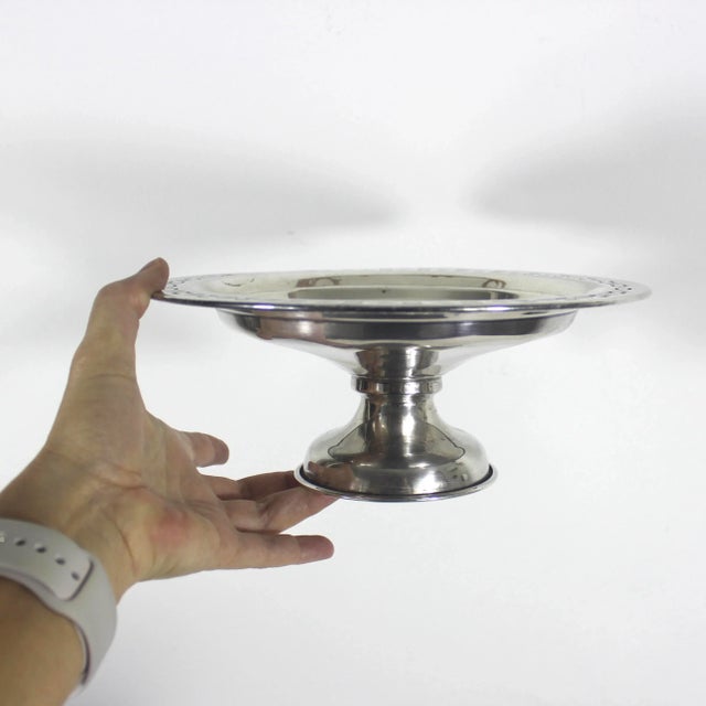 Mid-Century Modern Vintage Silverplate Pedestal Dish Small Footed Pierced Tray For Sale - Image 3 of 7