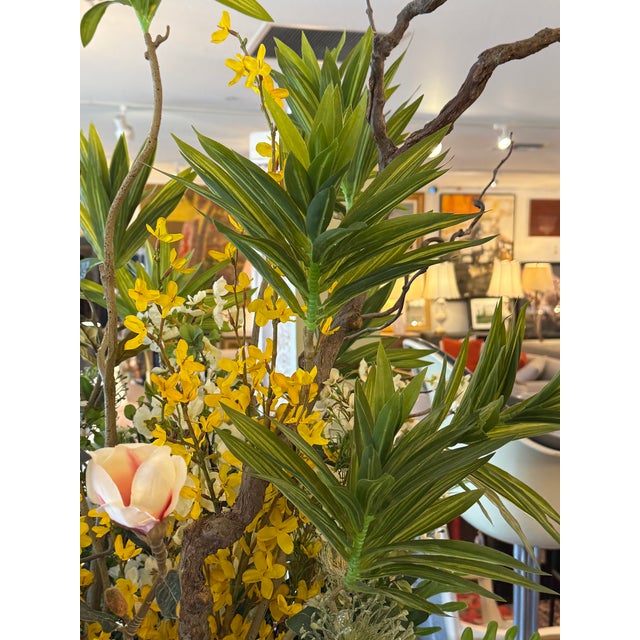 Textile Sculptural Magnolia + Forsythia Silk Botanical Arrangement For Sale - Image 7 of 12