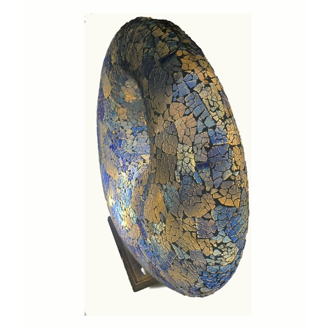 Sculptural Crackled Glass Mosaic Table Lamp with Wooden Base, Italy, 1990s For Sale - Image 7 of 12