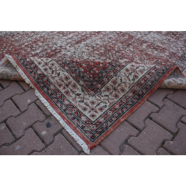 1950s Vintage Chinese Hand Knotted Red Floral Desing Oushak Area Rug For Sale - Image 10 of 13