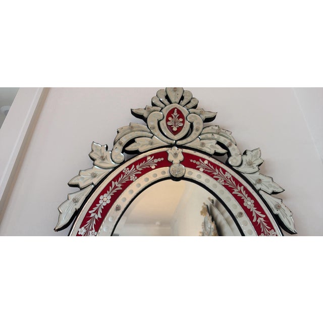Glass Mid-20th Century Cranberry Venetian Mirror For Sale - Image 7 of 8