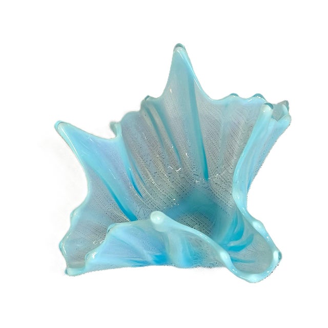 Vintage Handkerchief Bowl of Opalescent Crimped Blue Glass, by Fostoria For Sale - Image 10 of 12