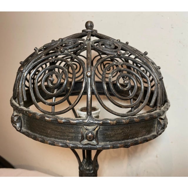 Rare Antique Art Deco Handmade Wrought Forged Steel Iron Electric Table Lamp For Sale In New York - Image 6 of 17