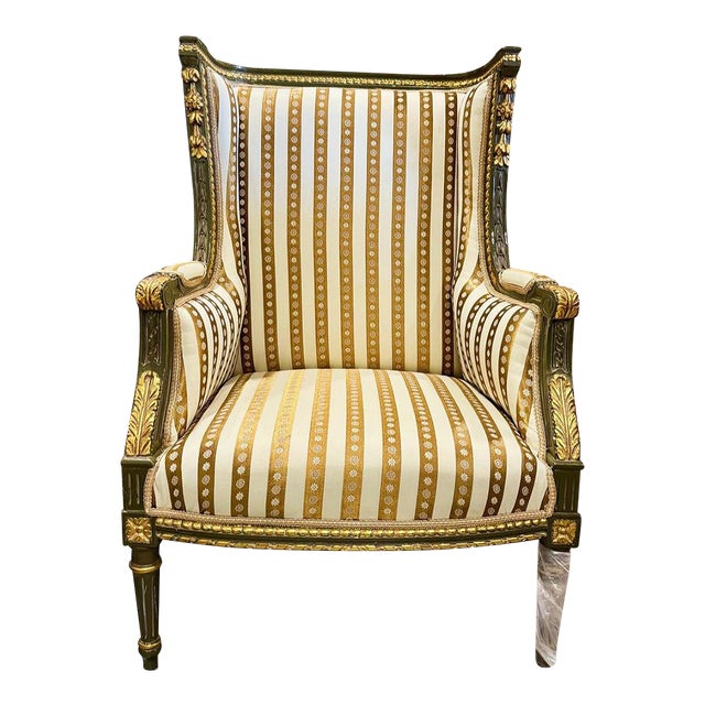French Louis XV Style Gold Bergere Wing Chair For Sale