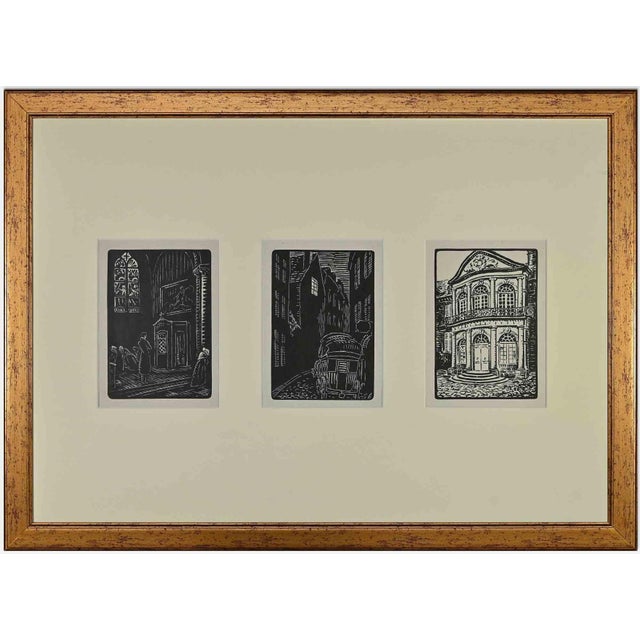 Amsterdam is an artwork realized by Frans Masereel, 1933. Woodcut print representing Amsterdam. 75 x 55 with frame; 17h x...