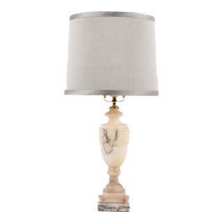 Mid‑Century Modern Carved Gray Alabaster Swirled Marble Table Lamp For Sale