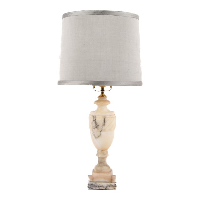 Mid‑Century Modern Carved Gray Alabaster Swirled Marble Table Lamp For Sale