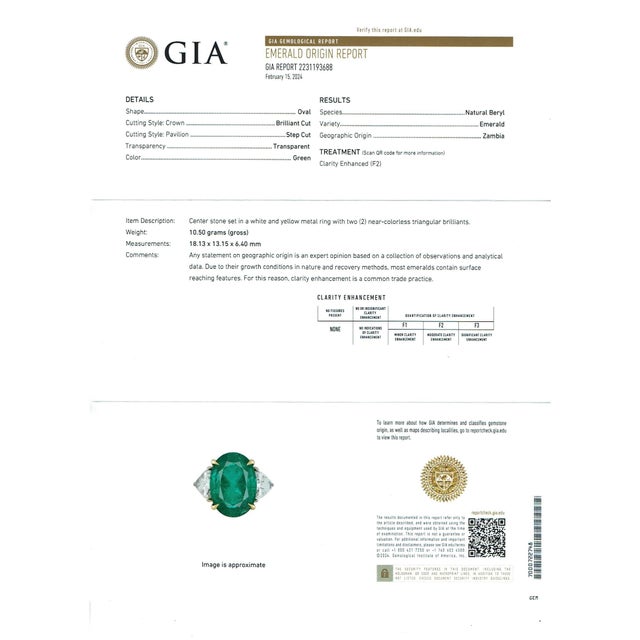 GIA Certified 11 Ct Fine Zambian Emerald & 1.52 Ct Each Trillion Diamond Ring Pt For Sale - Image 4 of 18