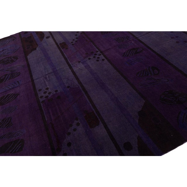2010s Abstract Modern Tibetan Rug in Amethyst and Slate – Hand-Knotted Wool & Silk For Sale - Image 5 of 10