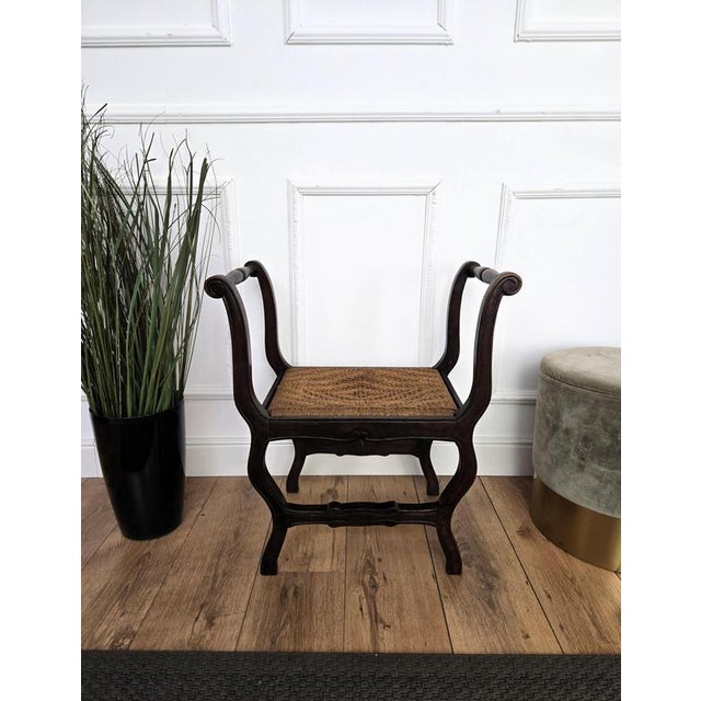 Mid-Century Italian Carved Wood and Woven Cord Rope Stool, 1960s For Sale - Image 4 of 8