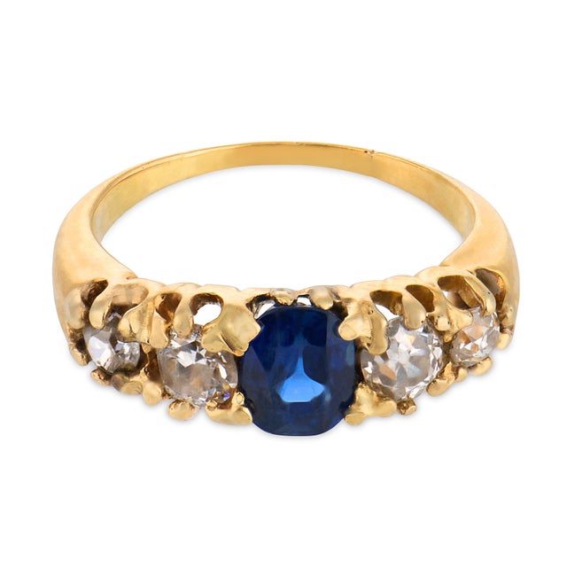 Victorian 1900-1909 Victorian Sapphire Diamond 18k Yellow Gold Ring, Size 12.5 For Sale - Image 3 of 4