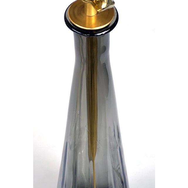 Mid-Century Modern 1950s Italian Smoked Empoli Attributed Glass Decanter Lamp For Sale - Image 3 of 5