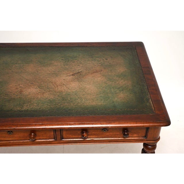 Wood Antique Victorian Writing Table with Leather Top, 1860 For Sale - Image 7 of 11