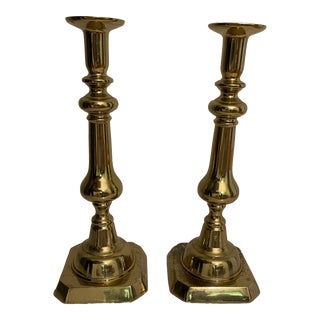 1990s Heavy Weight Brass Candle Holders - a Pair For Sale