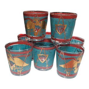 1960s Cera Glasses Featuring an "E Pluribus Unum" Design- Set of 8