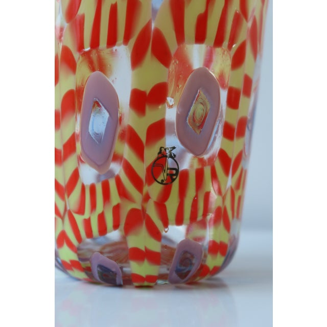 Mid-Century Modern Murano Murrine Glass Vase in Red, Chartreuse & Lilac For Sale - Image 3 of 5