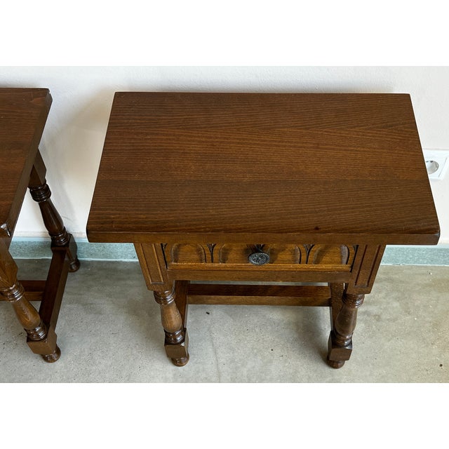 1900 - 1909 20th Century Pair of Spanish Nightstands With Drawer and Iron Hardware For Sale - Image 5 of 9