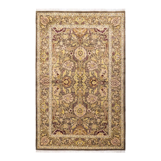 Mogul, One-of-a-Kind Hand-Knotted Area Rug in Green, 4' 7" x 7' 2" For Sale