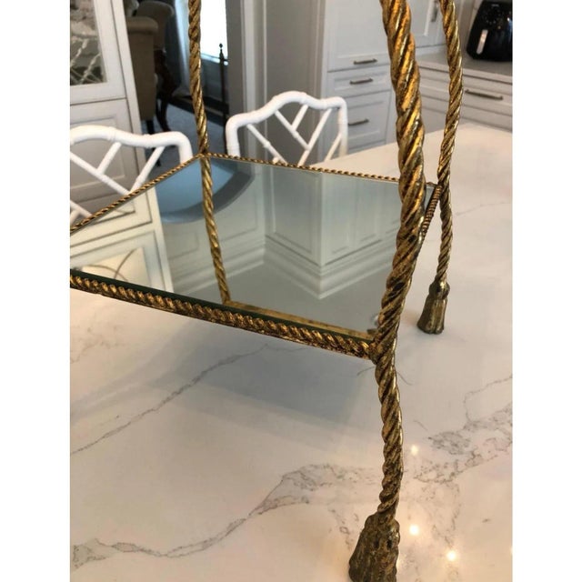 Metal 1950s Italian Hollywood Regency Iron Rope Tassel 3-Tier Etagere Stand For Sale - Image 7 of 9