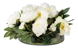 Italian Round Glass and Artificial White Peony Composition from VGnewtrend