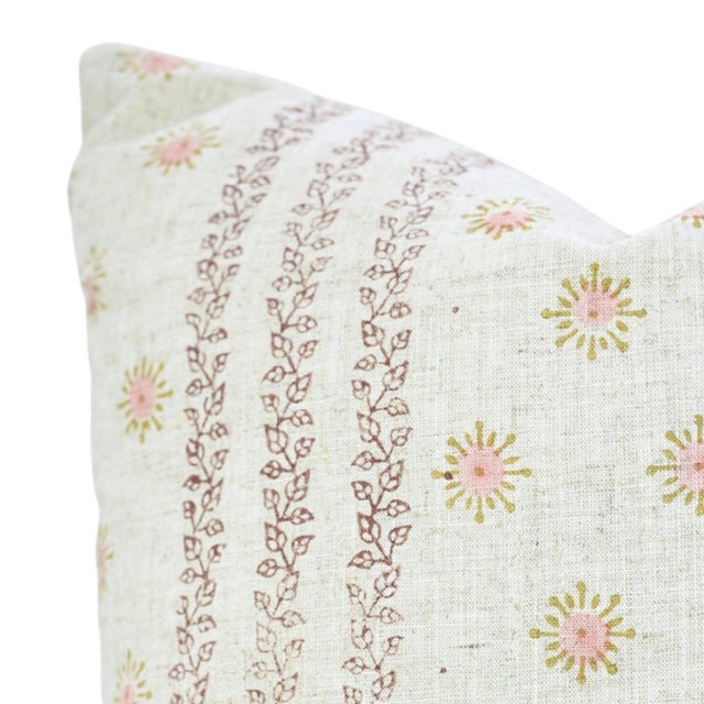 Modern Fabdivine Artisan Block Printed Viscose Linen Pillow Cover 20x20 – Happy Bloom Decorative Throw Case For Sale - Image 3 of 9