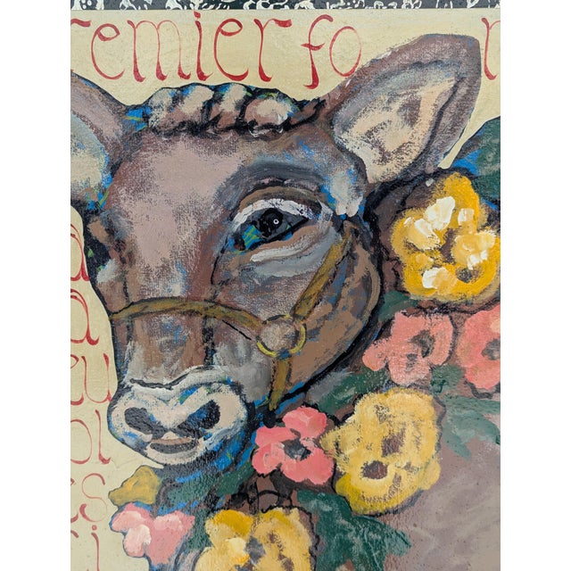 French Provincial Late 20th Century Cow With Chickens, Acrylic on Canvas, American, by Ira Yeager For Sale - Image 3 of 11