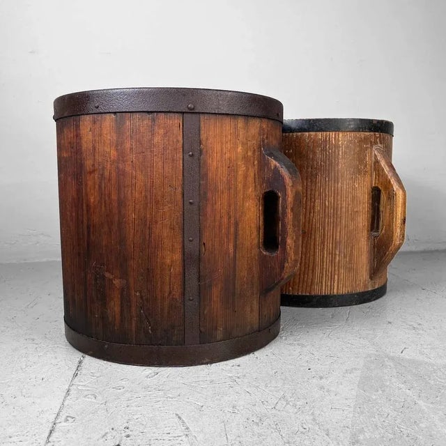 Wood Antique Meiji Handmade Rice Measure Buckets, Japan, Set of 2 For Sale - Image 7 of 12