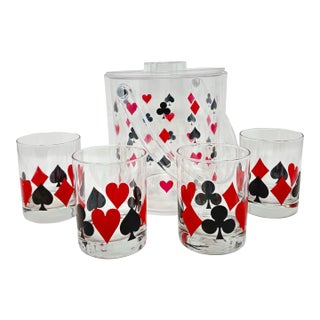 Poker Suit Cocktail Glasses and Ice Bucket - Set of 5 For Sale
