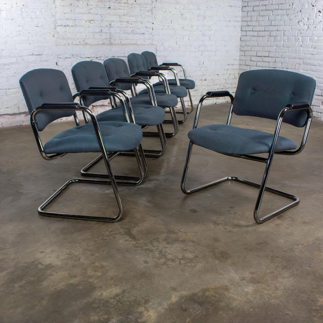 Late 20th Century Modern Set of 6 Chrome Cantilever Chairs W/Gray Fabric by United Chair Company For Sale - Image 14 of 18