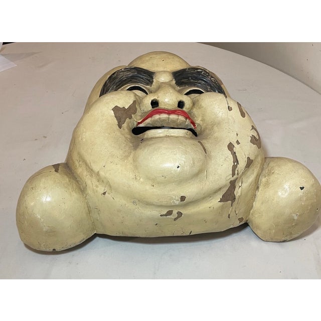 Huge Rare Antique Hand Carved Wood Chinese Hotei God Mask Wall Sculpture Face For Sale - Image 9 of 10