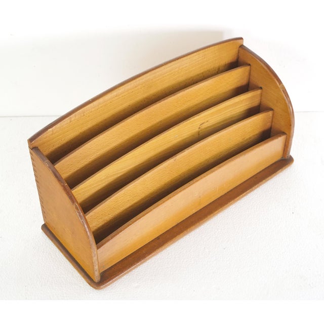 Vintage tabletop wood letter or stationary organizer with four compartments. Good condition with surface wear from prior...
