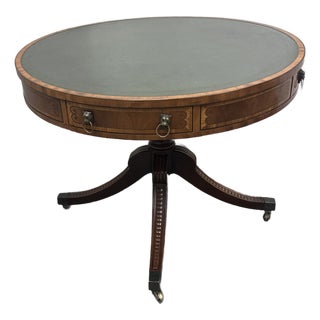 Manor House Round Leather Top Pedestal Table, Mid 19th Century For Sale