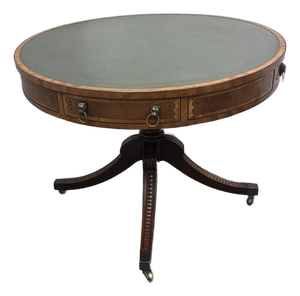 Manor House Round Leather Top Pedestal Table, Mid 19th Century