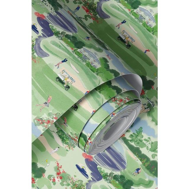 Not Yet Made - Made To Order Golf Course Toile Grasscloth Wallpaper by House Party | 6 Yards For Sale - Image 5 of 7
