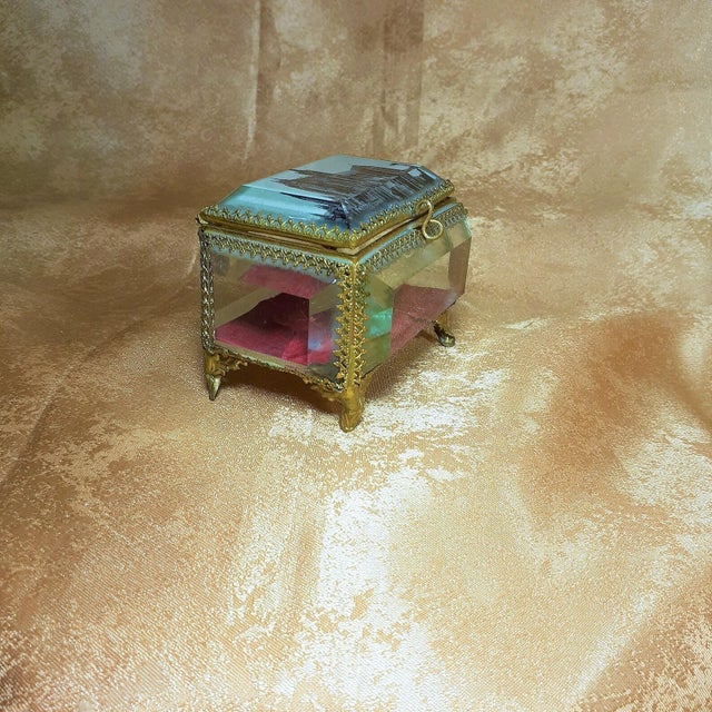 Antique Victorian Glass and Brass Jewellery Box, 19th Century For Sale - Image 6 of 7