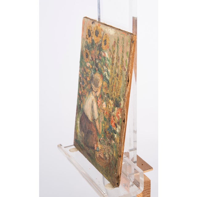 Unknown, Young Woman Among Sunflowers, 1909, Oil on Canvas For Sale - Image 11 of 14