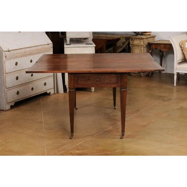 19th Century French Directoire Style Walnut Table with Folding Top, Tapered Legs For Sale - Image 9 of 13