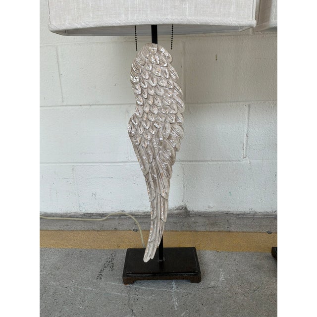 French Regina Andrew Carved Wing Lamps - Pair. For Sale - Image 3 of 10