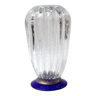 Livio Seguso, Seguso Murano Italian Art Glass Cobalt Gold Aventurine Footed Vase Sculpture For Sale