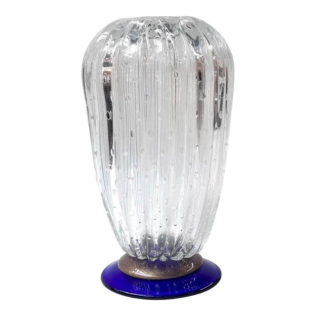 Livio Seguso, Seguso Murano Italian Art Glass Cobalt Gold Aventurine Footed Vase Sculpture For Sale