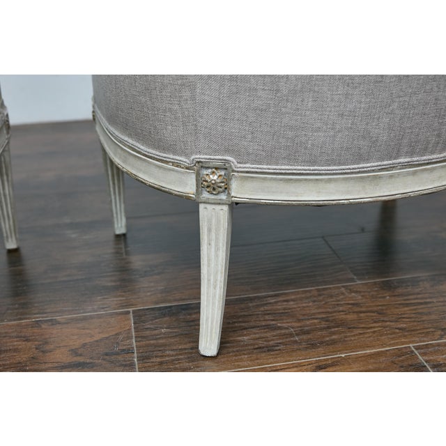 Pair of 19th Century French Directoire Upholstered Bergères with Twisted Columns For Sale - Image 9 of 12