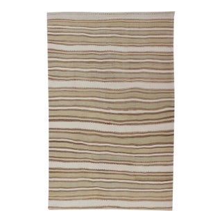 Light Green, Light Brown, Tan and Taupe Vintage Turkish Striped Kilim Rug For Sale