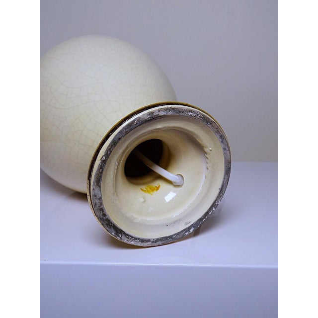 Crackle-Glazed Ivory and Gold Earthenware Lamp attributed to Le Dauphin, 1980s-1990s For Sale - Image 13 of 14