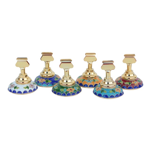 Floral Cloisonne Place-Card Holders - Set of 6 For Sale
