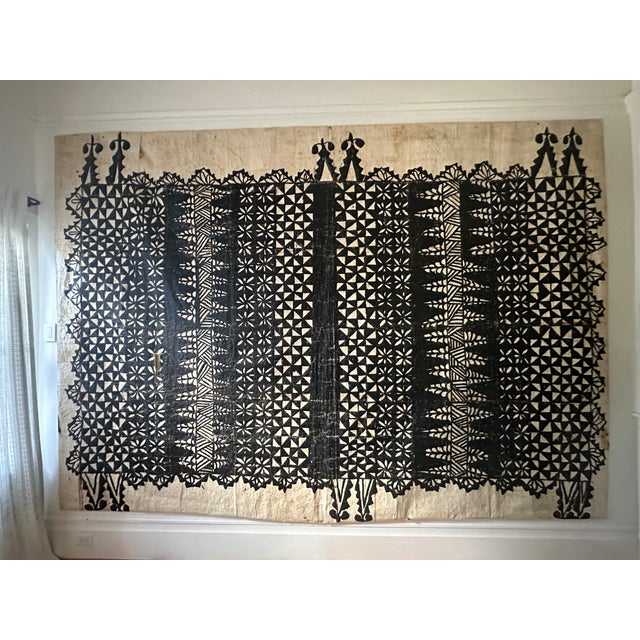 10'x14' Tongan mudcloth. Oversized authentic, handmade textile. Mounted on a frame that is foldable, making it easy to...