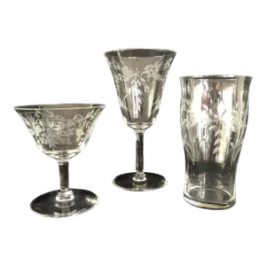 Antique Cut & Etched Crystal 20 Piece Stemware Glasses