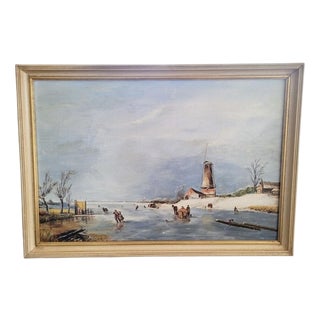 Dutch Winter Landscape, 1800s, Oil on Canvas, Framed For Sale