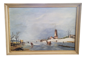 Dutch Winter Landscape, 1800s, Oil on Canvas, Framed