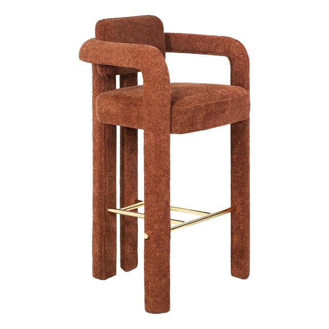 Double Arch Bar Stool in Orange Chenille from Insidherland For Sale